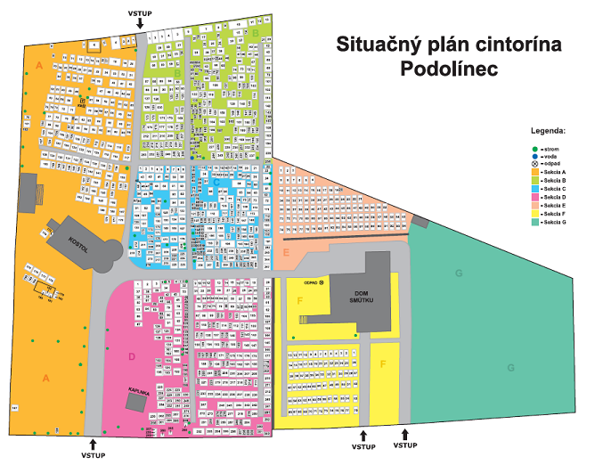Situačný plán cintorína Podolínec