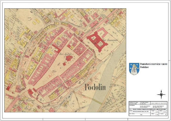 Pamiatková rezervácia v meste Podolínec - historická mapa