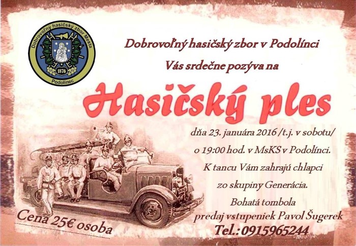 Hasičský ples 2016 - pozvánka