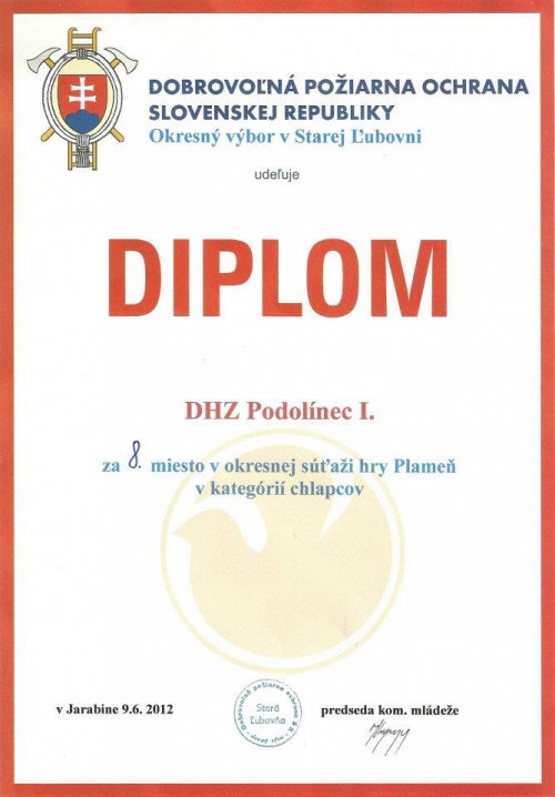 Súťaž mladých požiarnikov PLAMEŇ - Jarabina 2012