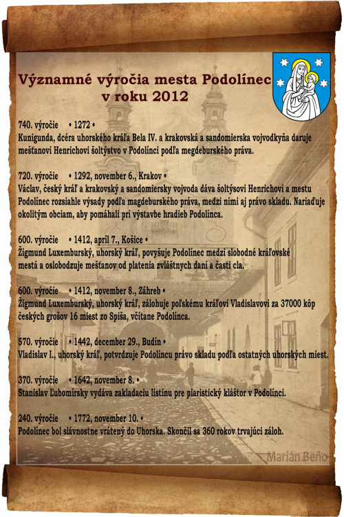 Významné výročia mesta Podolínec v roku 2012 - big poster