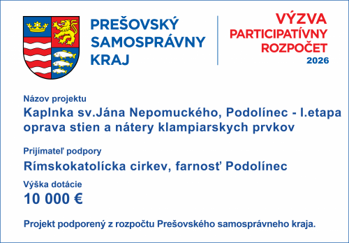 Kaplnka sv.Jána Nepomuckého, Podolínec - I.etapa oprava stien a nátery klampiarskych prvkov