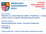 Kaplnka sv.Jána Nepomuckého, Podolínec - I.etapa oprava stien a nátery klampiarskych prvkov